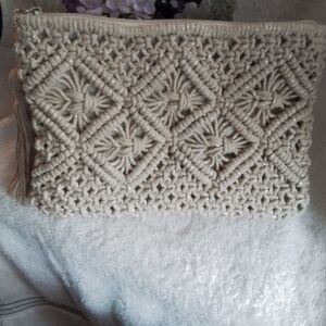Elegant Cream Woven Clutch